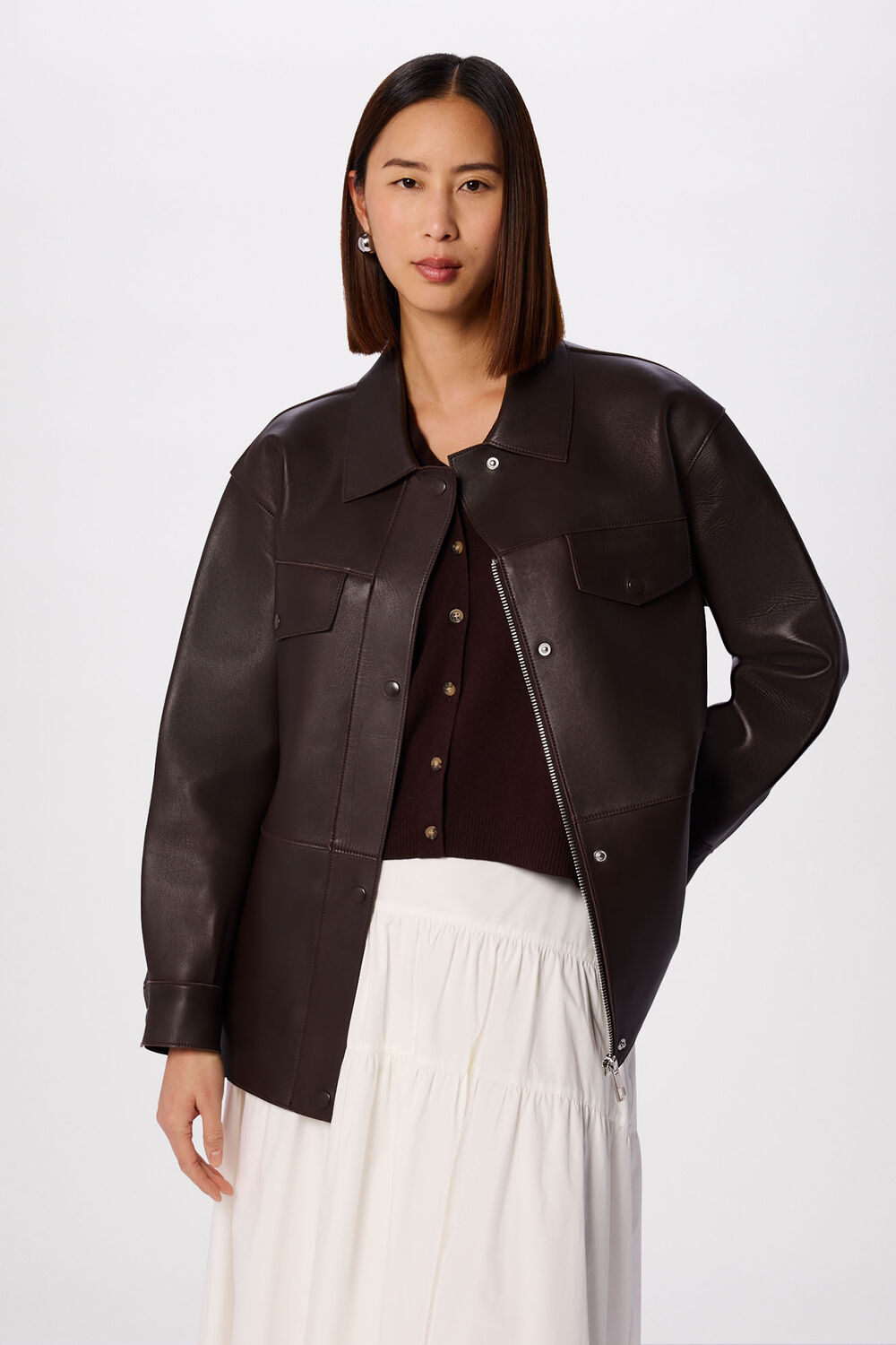 Brown Petite Clean Bonded Leather Jacket