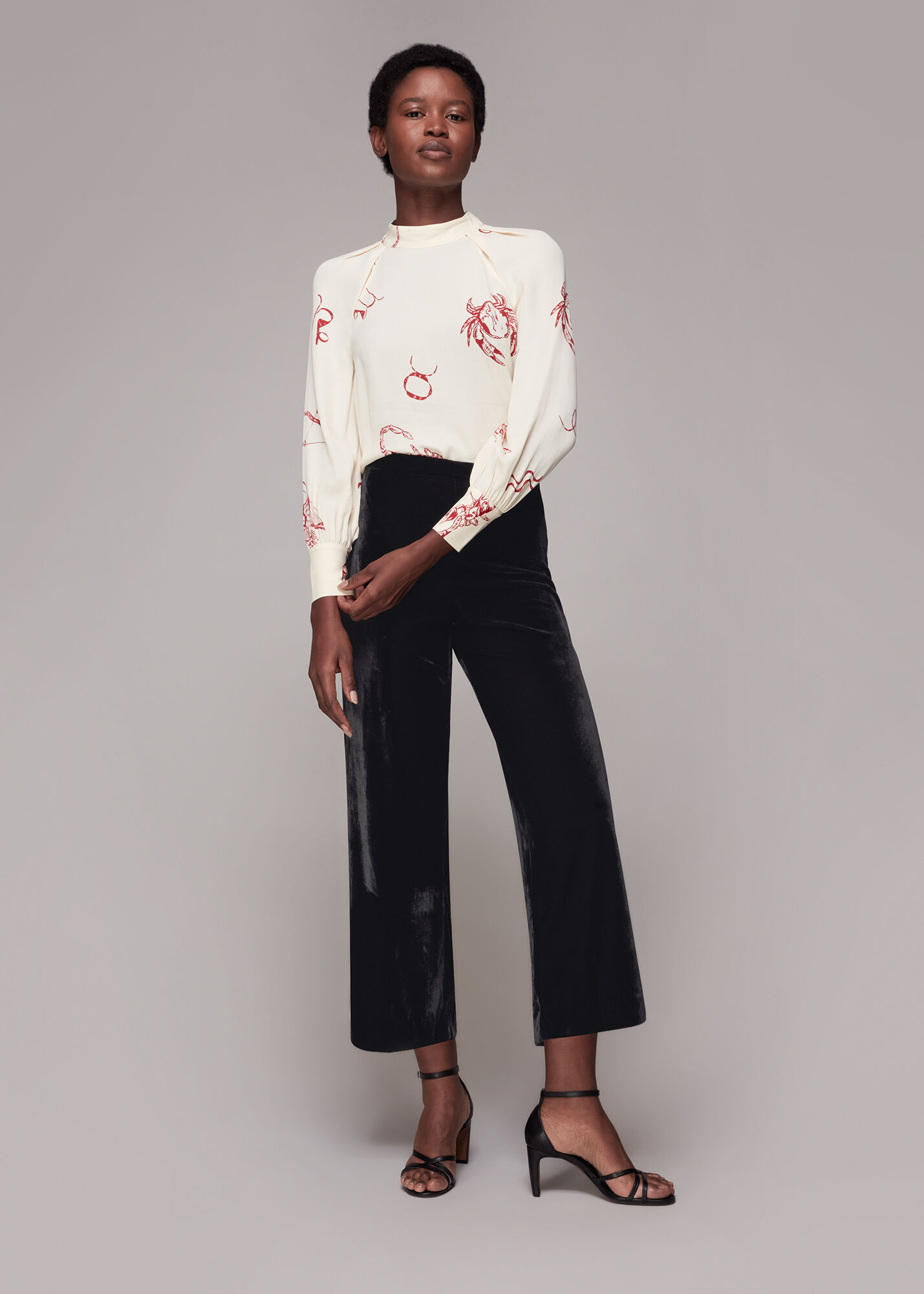 Black Velvet Wide Leg Crop Trouser WHISTLES
