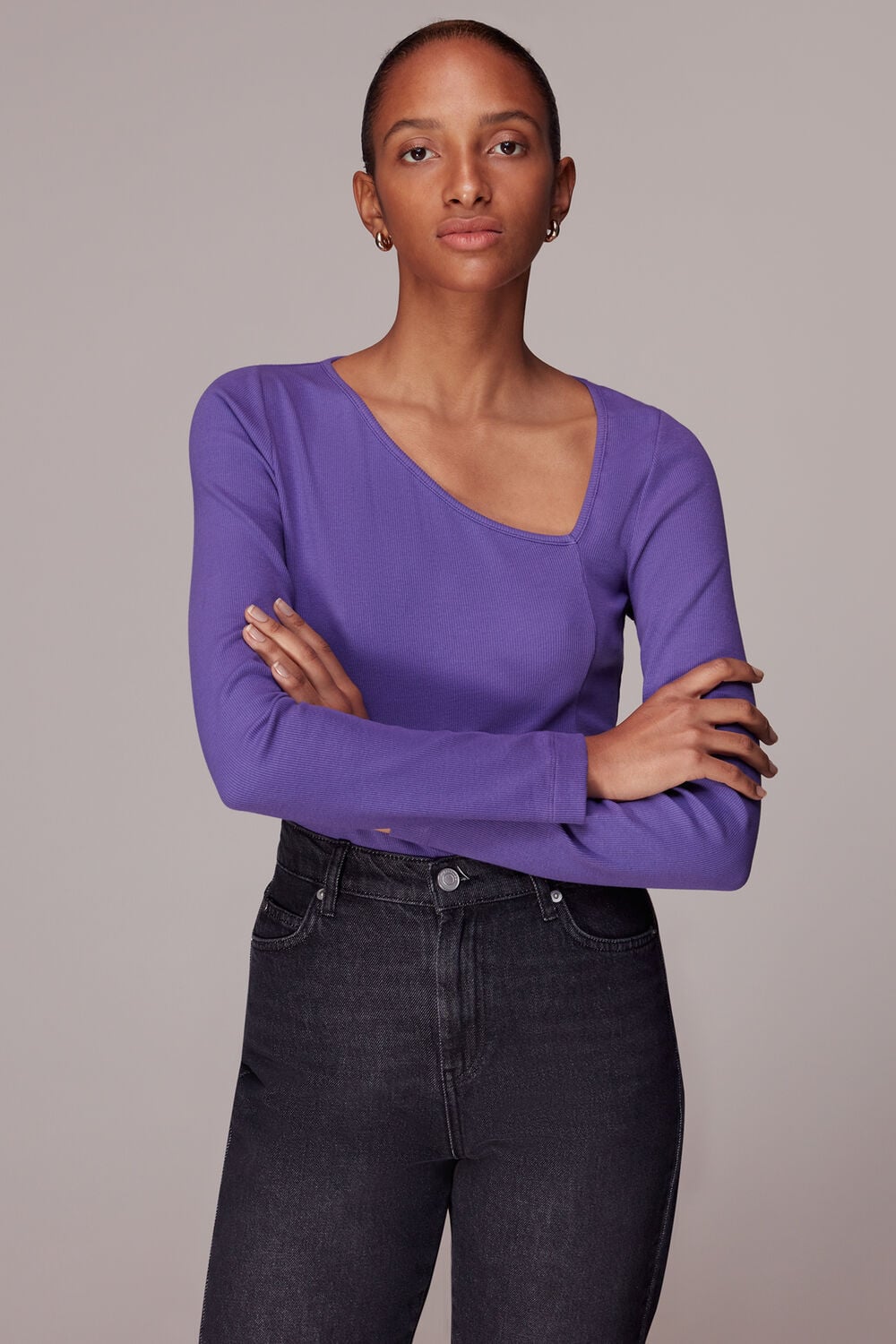 Ribbed Asymmetric V-Neck Top