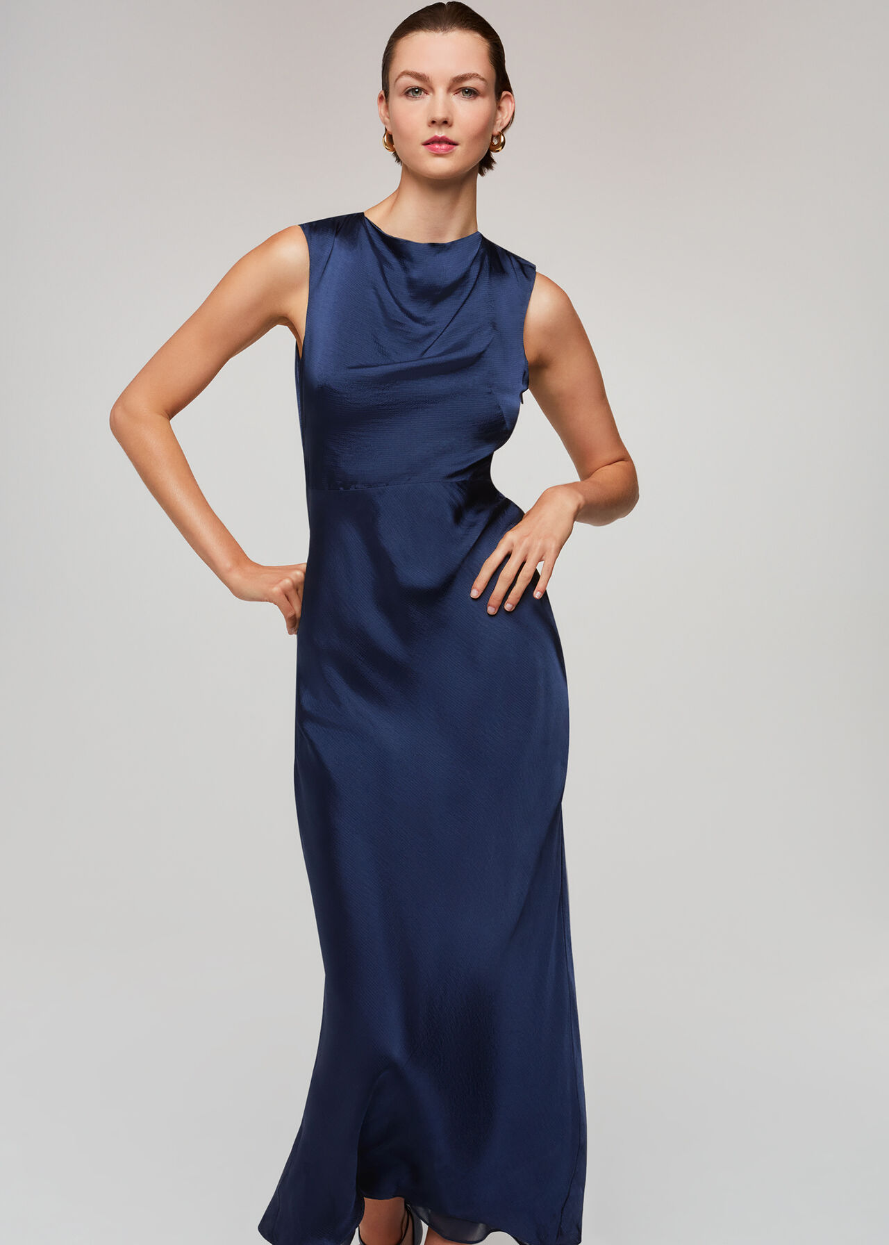 Wrenly V-Neck Satin Maxi Dress - Navy