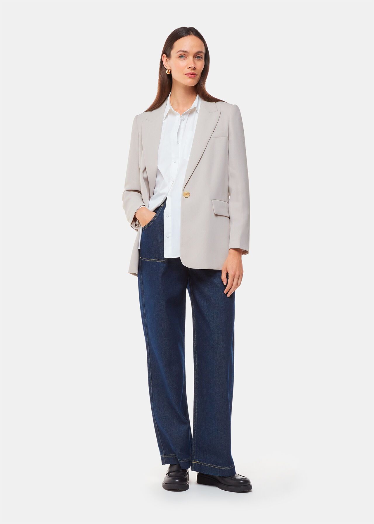 Boyfriend Blazer in Neutral Relaxed Fit Whistles Whistles US