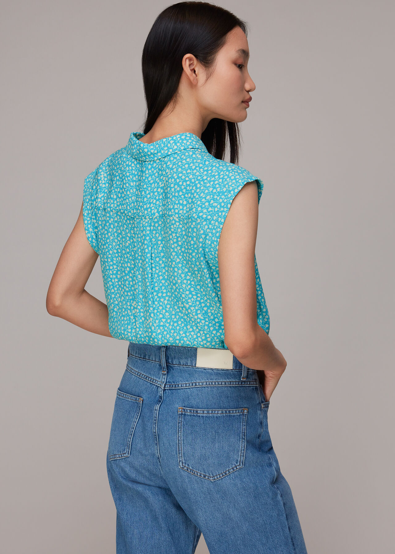 Blue/Multi Flowerpod Sleeveless Shirt | WHISTLES