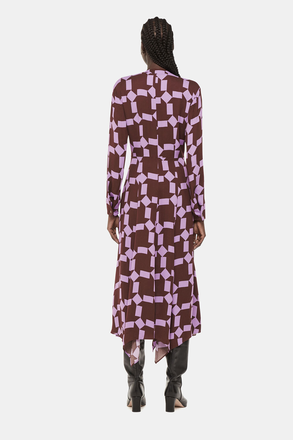 Purple Spun Check Midi Dress