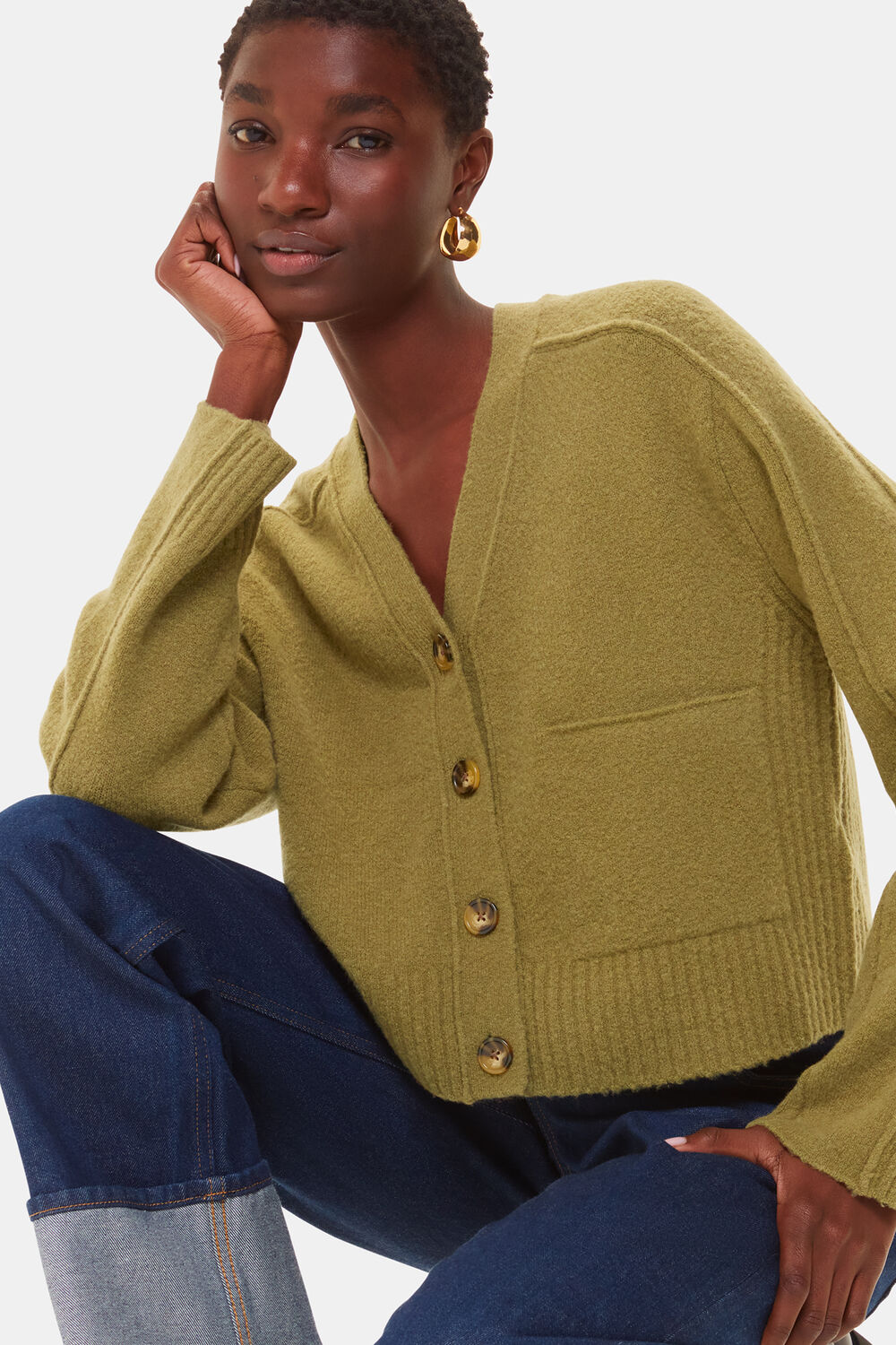 Sage Green Wool Mix Pocket Cardigan