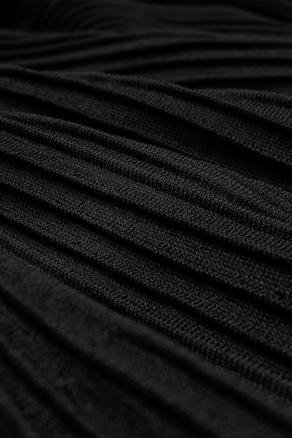 Black Funnel Neck Pleated Knit Dress