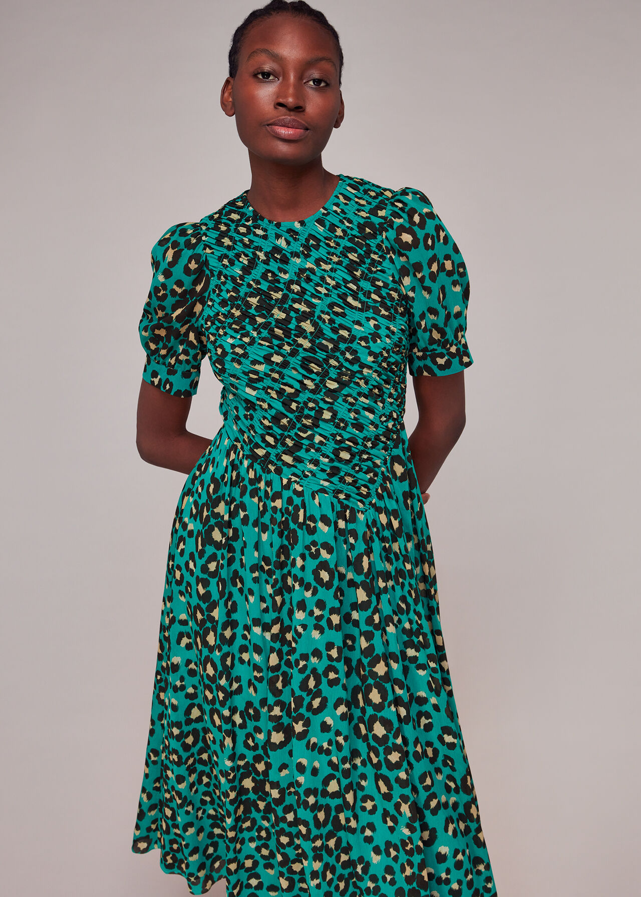 Painted Leopard Shirred Dress