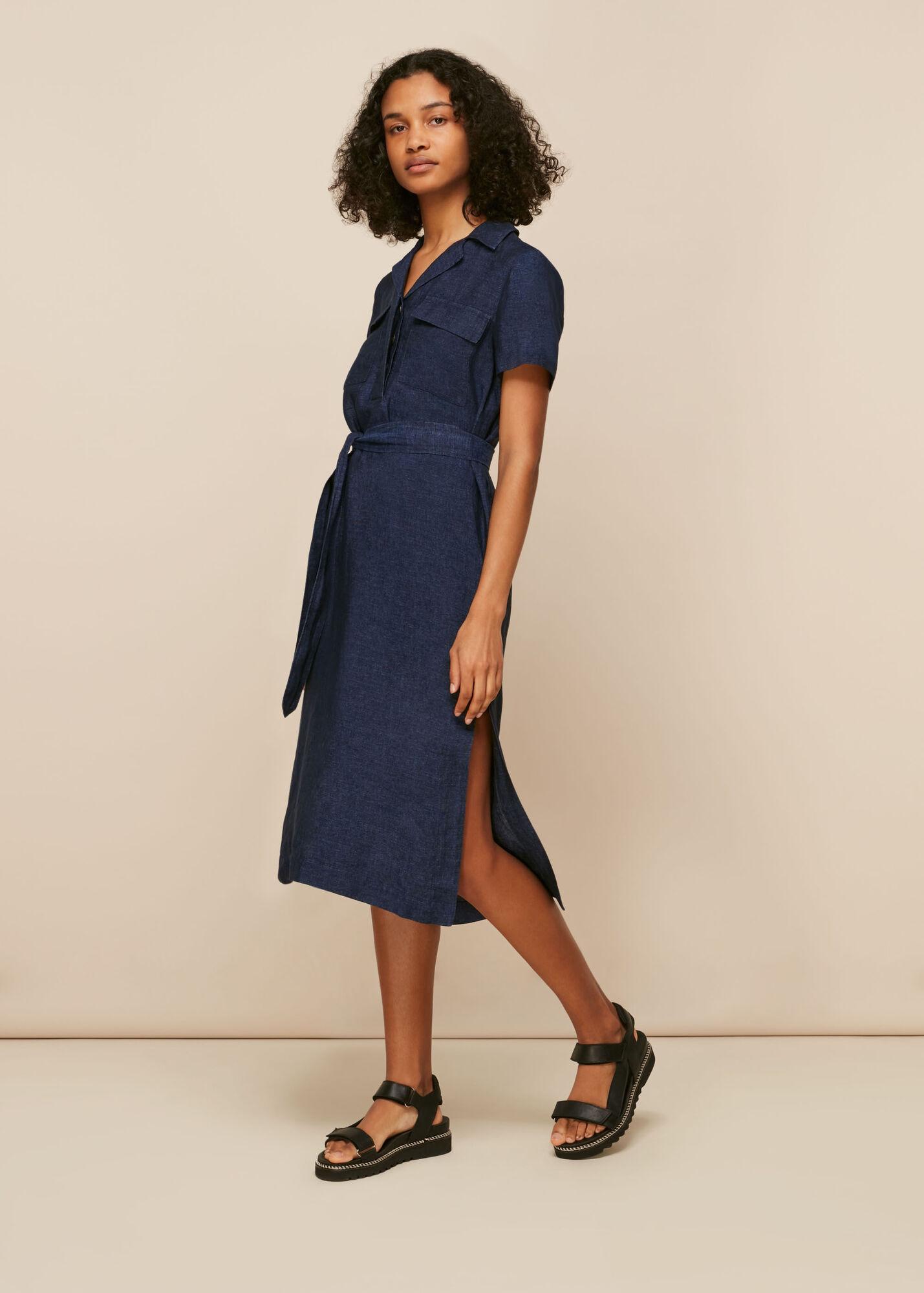Dark Denim Easy Linen Shirt Dress WHISTLES