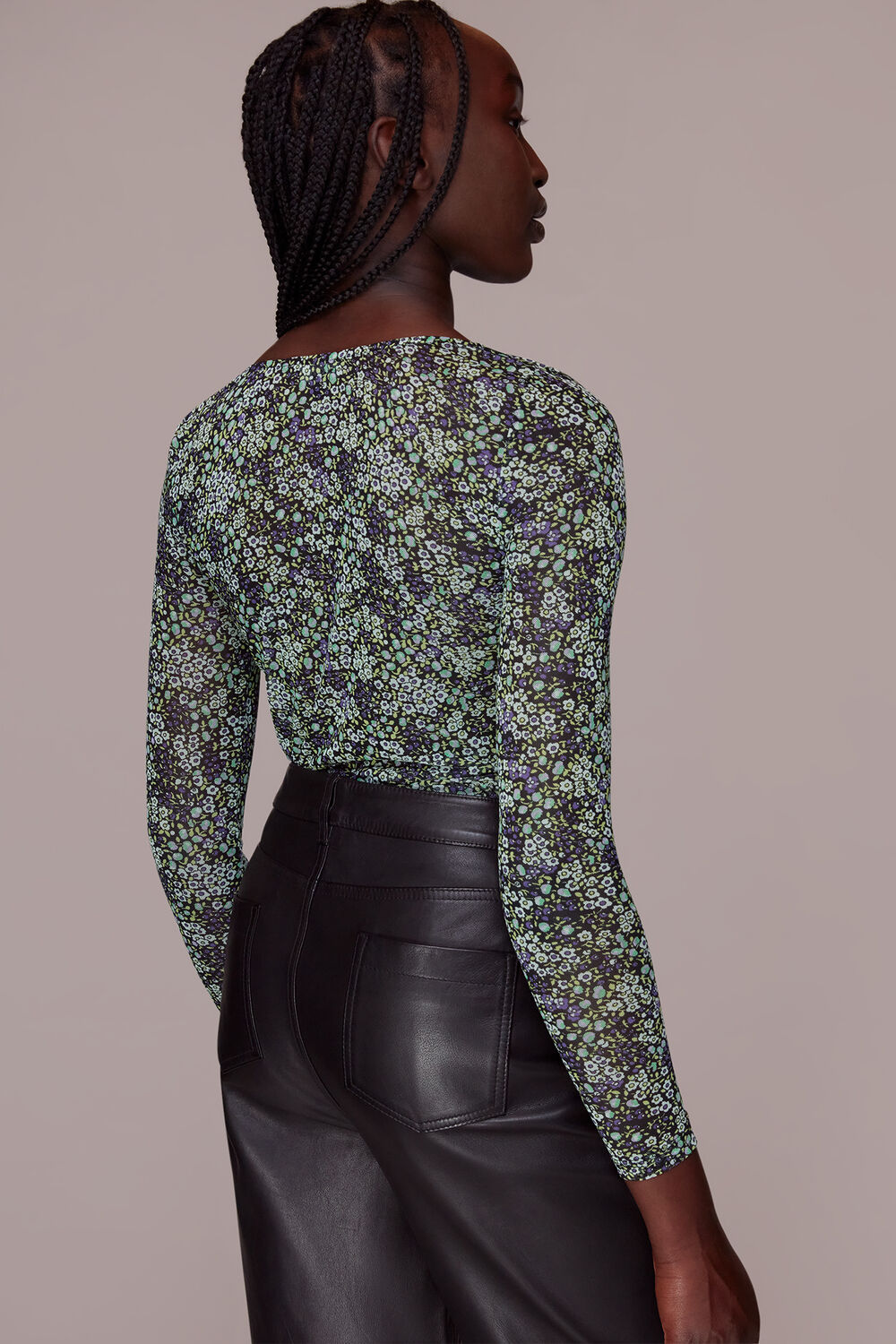 Green Mesh Square Neck Gathered Top