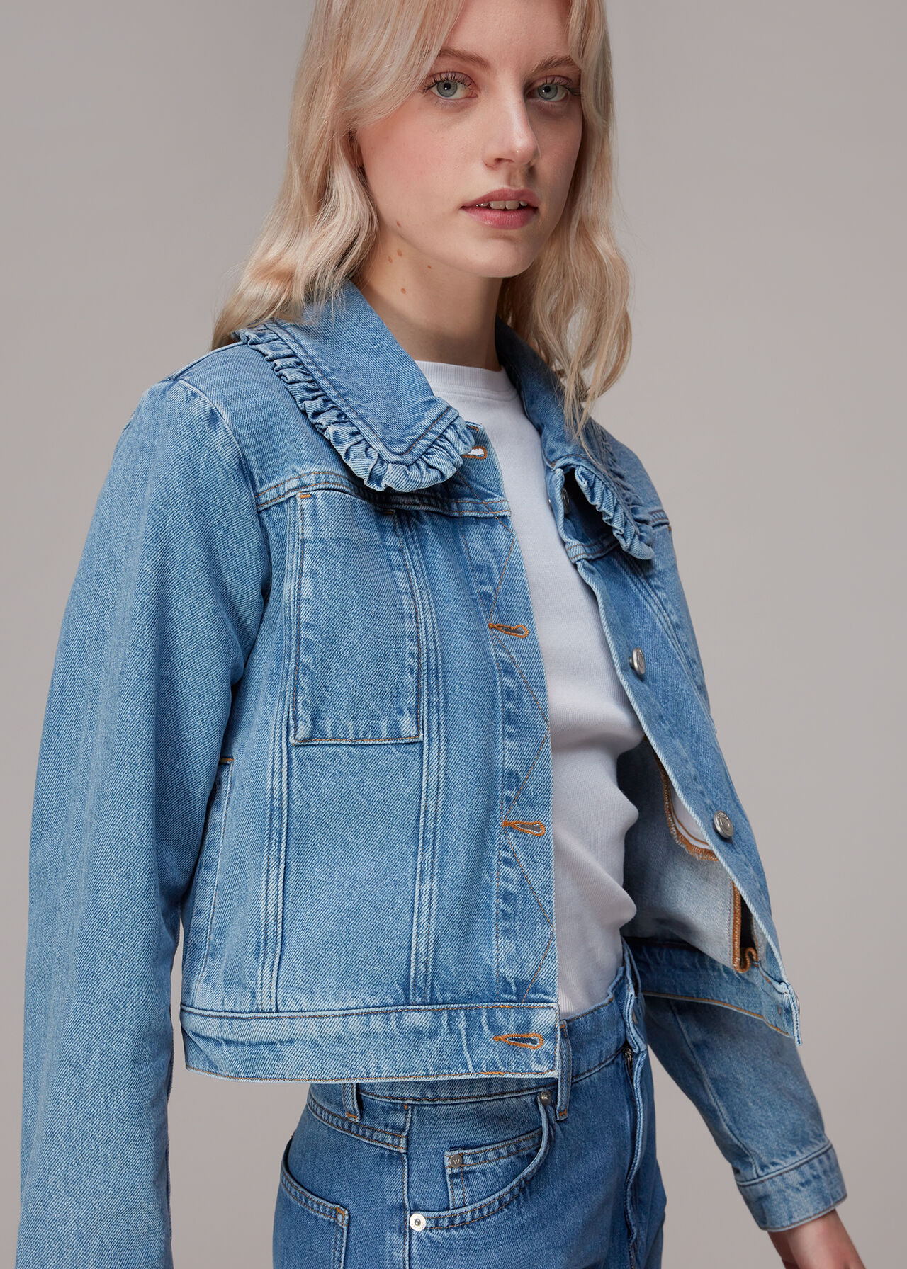 Denim Collar Detail Denim Jacket WHISTLES Whistles