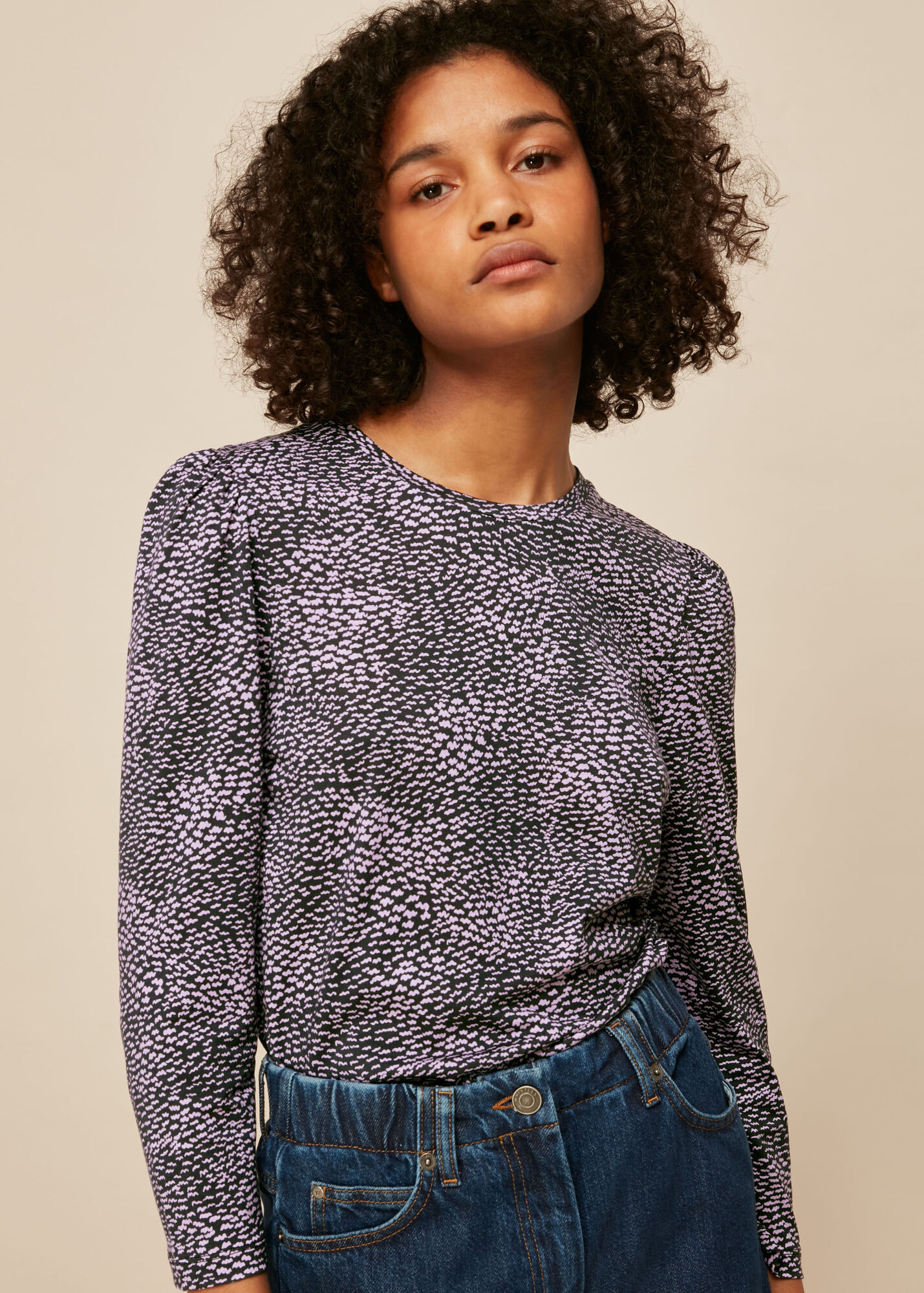 Whistles Women Ripple Puff Sleeve Print Top - Purple, White - 08