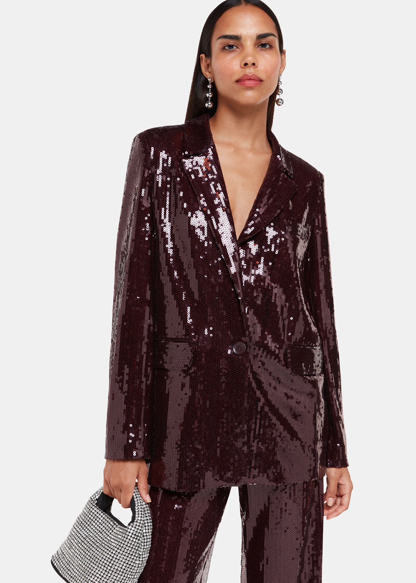 Burgundy Sequin Blazer With Side Pockets Whistles