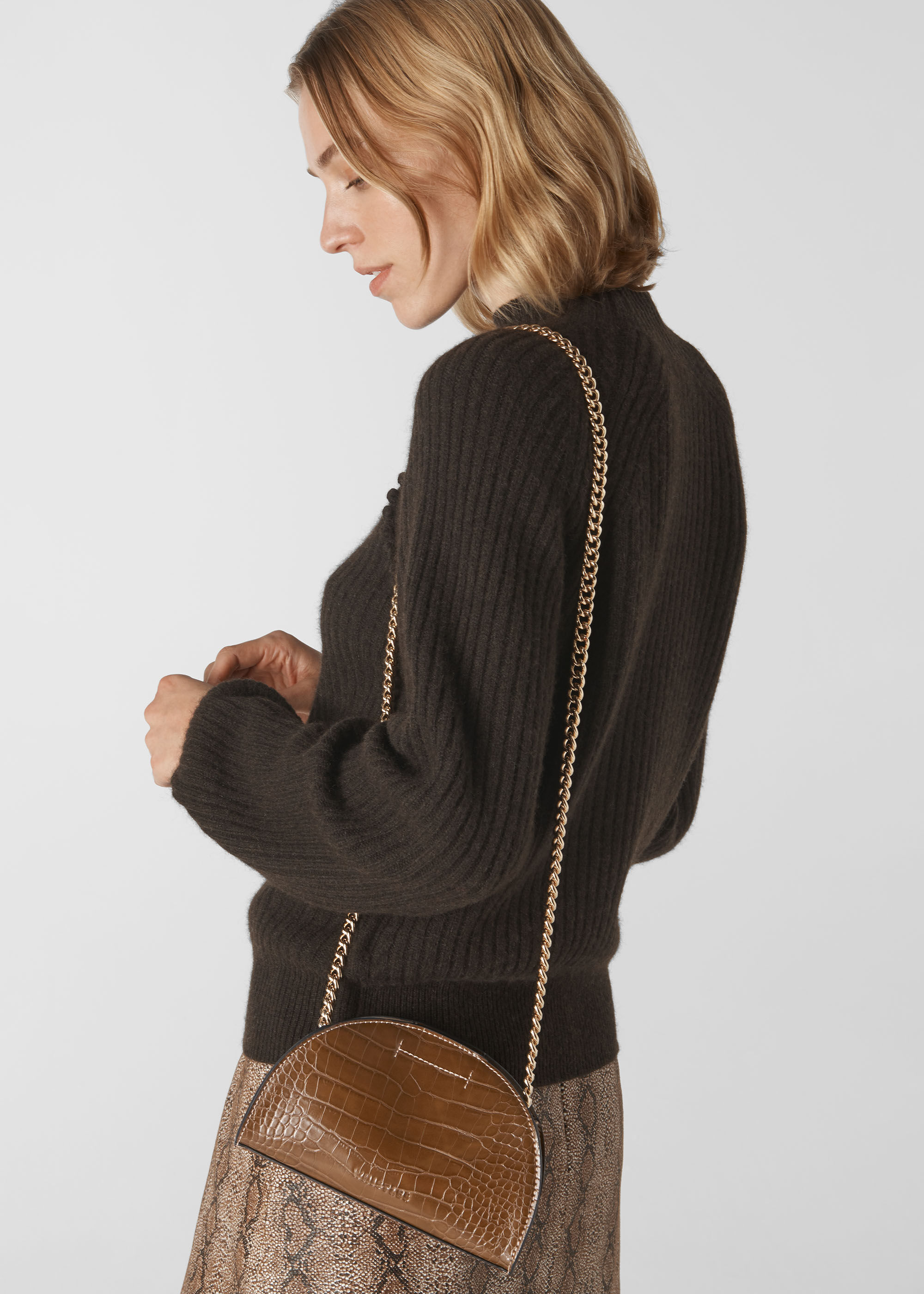 Miri Small Half Moon Croc Bag