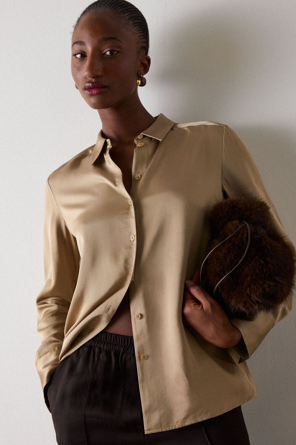 Gold Metallic Satin Viscose Shirt