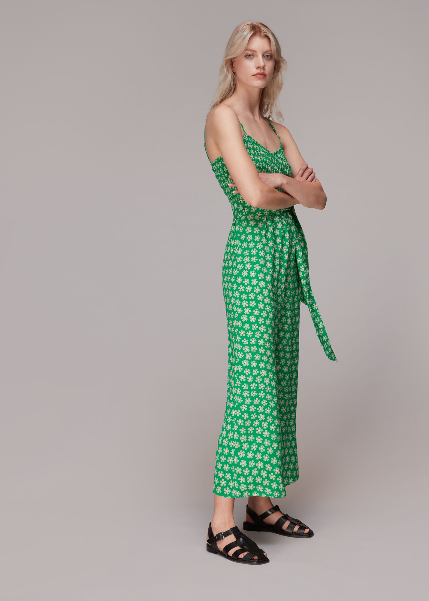 Green/Multi Daisy Check Print Jumpsuit WHISTLES