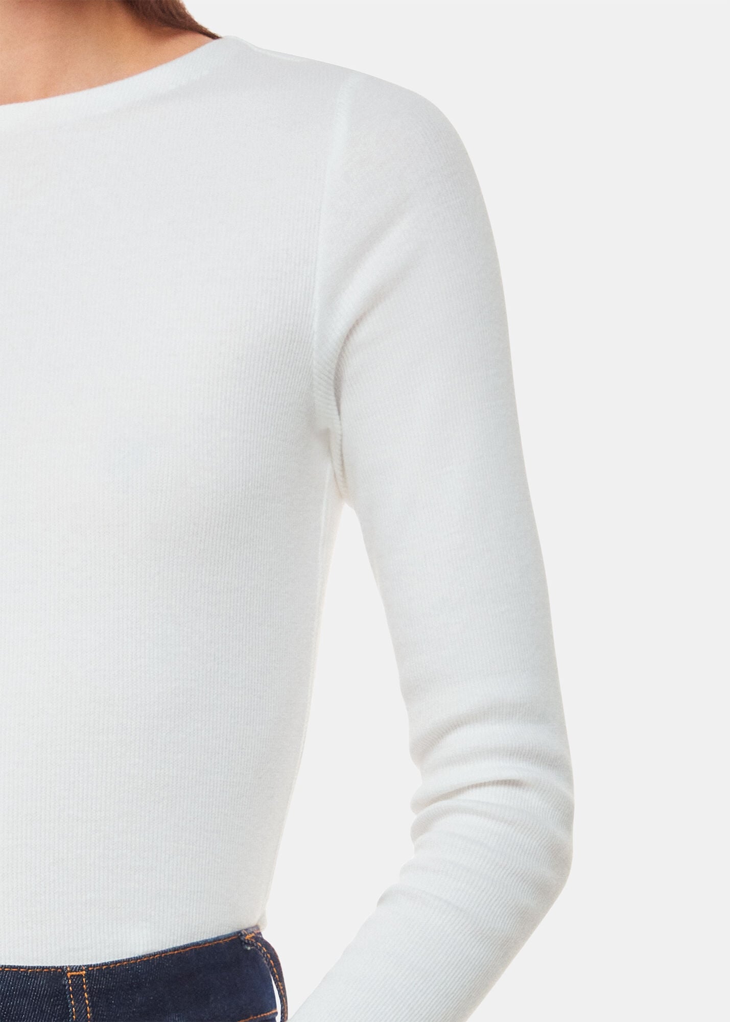 White High Neck Long Sleeve Rib Top | WHISTLES | Whistles US |