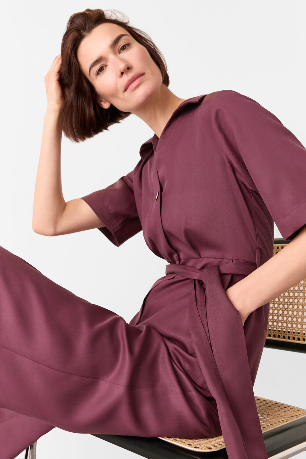 Plum Button Front Jumpsuit