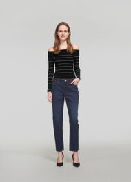 Fine Stripe Bardot Knit Black