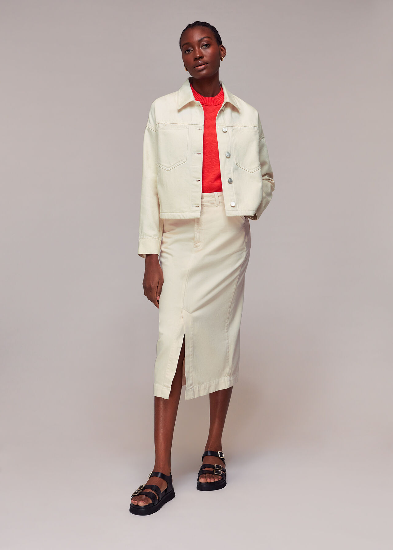 Beige Ella Denim Jacket Whistles Whistles