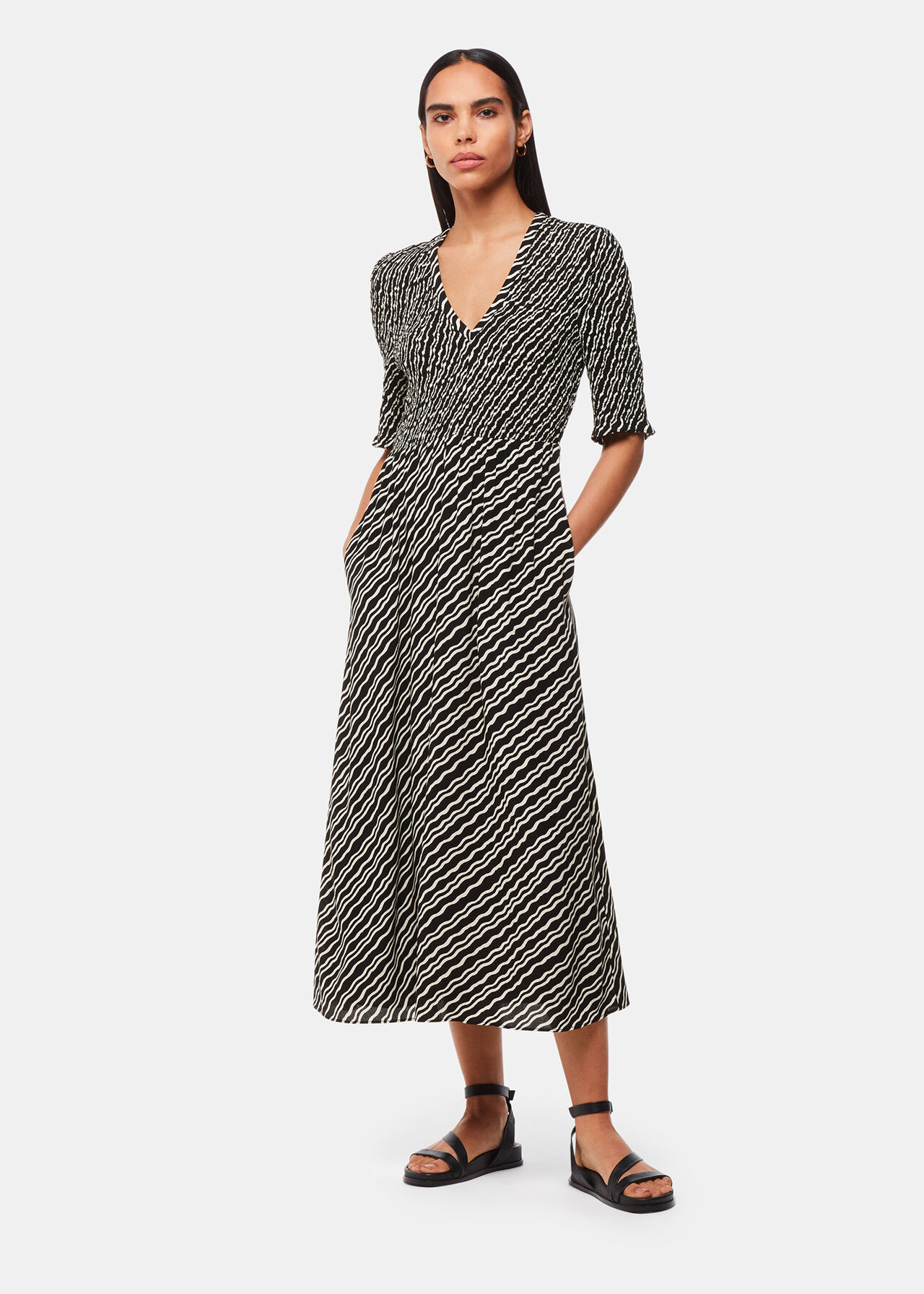 Diagonal Ripple Shirred Dress
