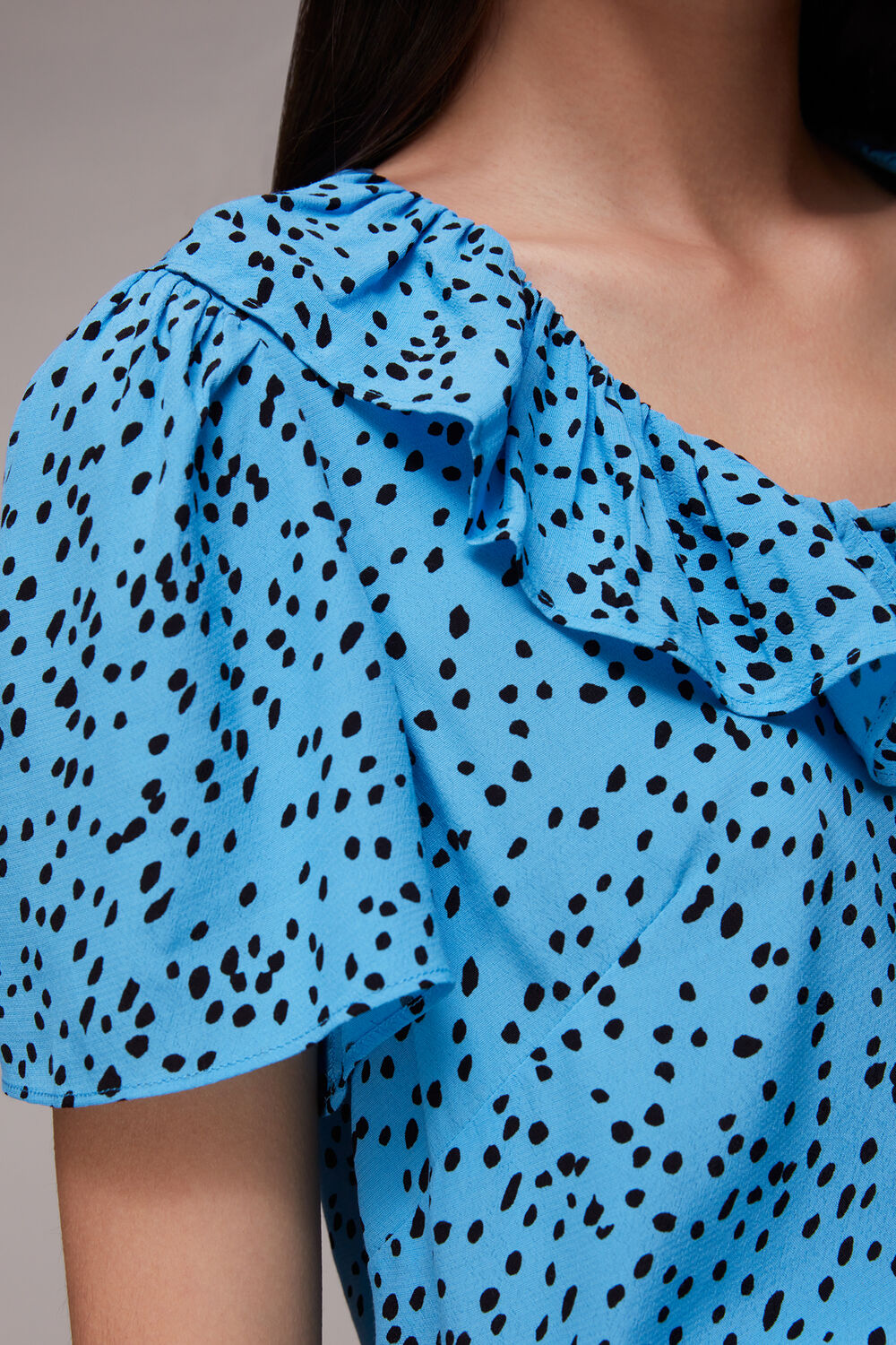 Blue Spotted Dot Collar Top