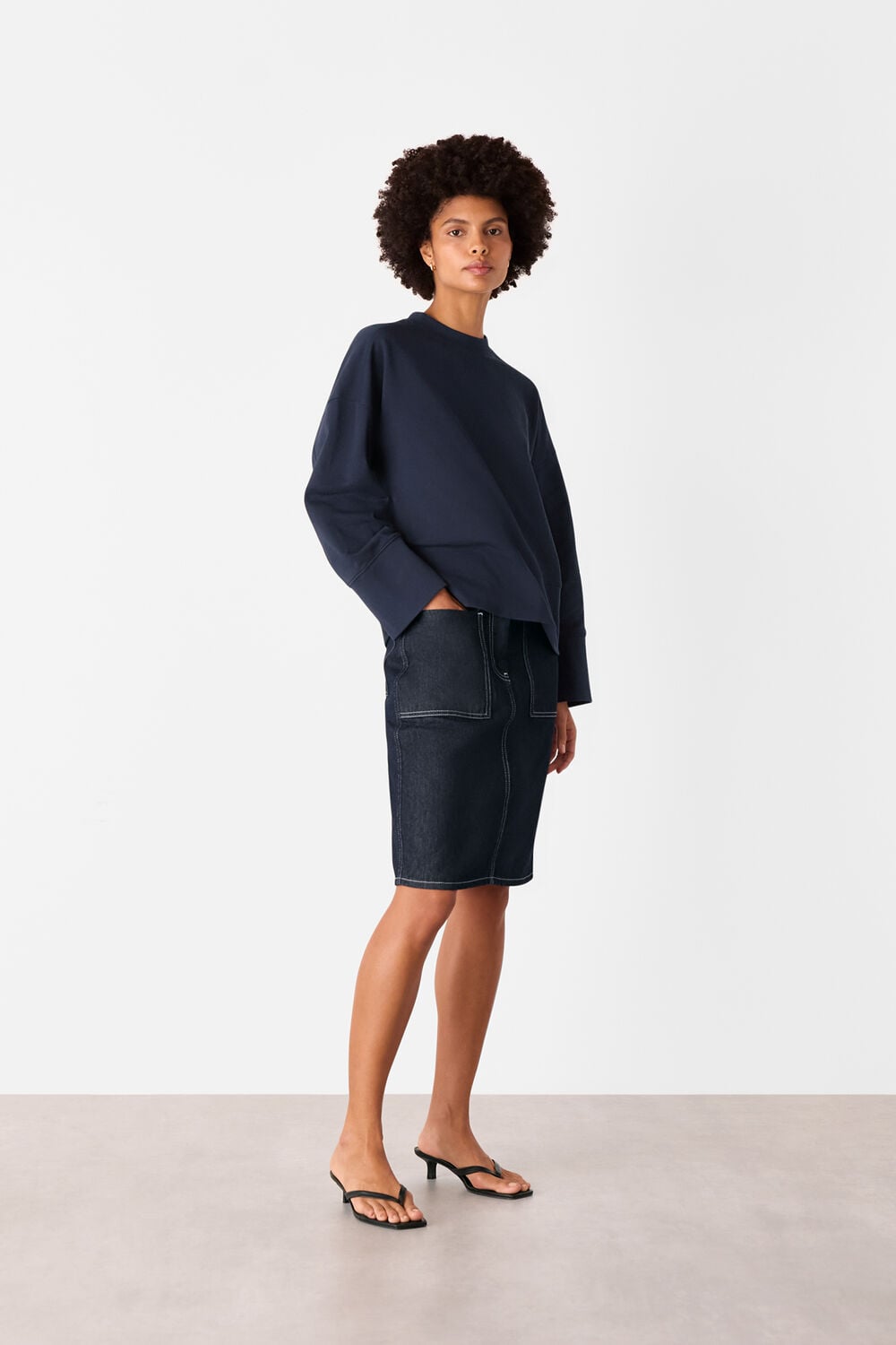 Navy Rib Cuff Detail Jersey Sweat