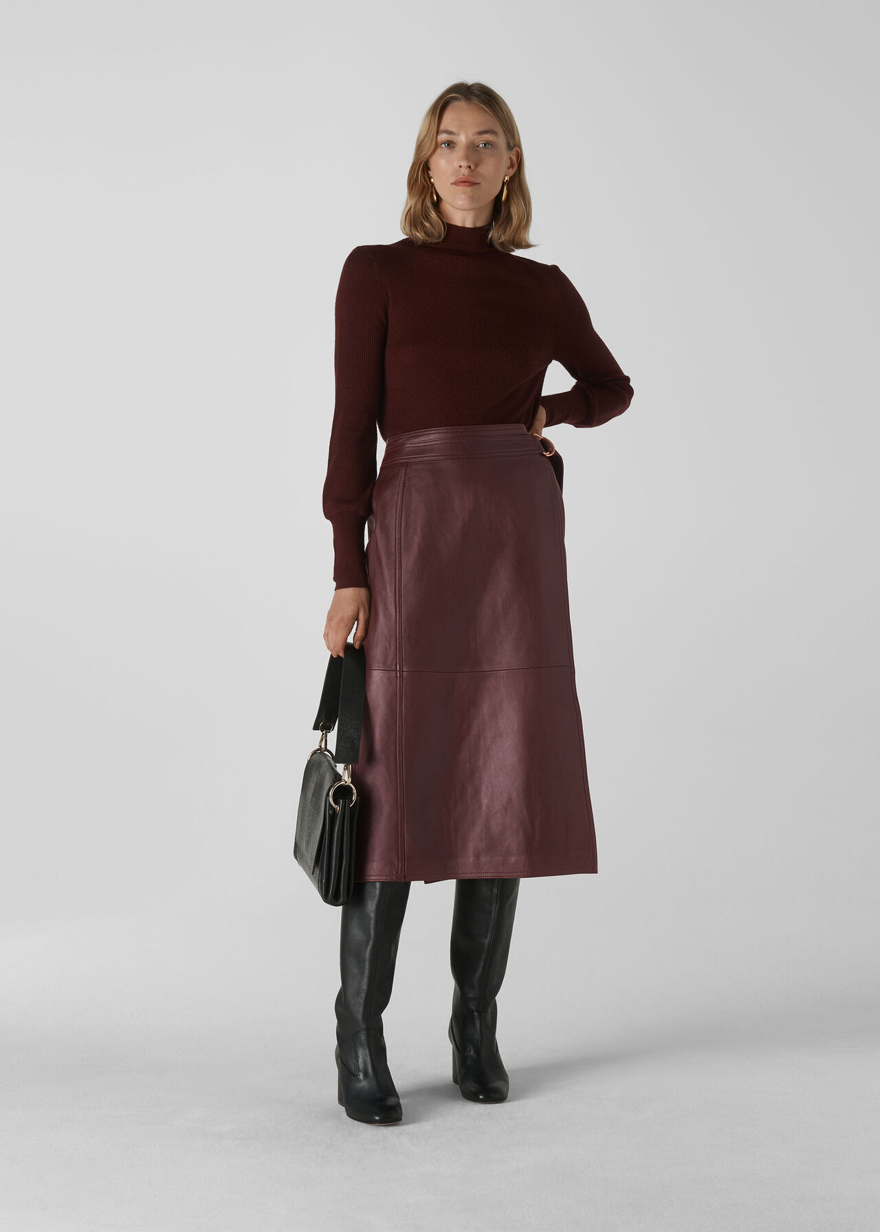 Selina Leather Wrap Skirt Burgundy