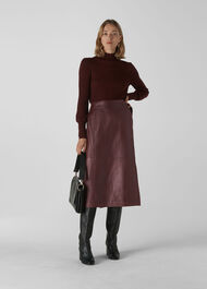 Selina Leather Wrap Skirt Burgundy