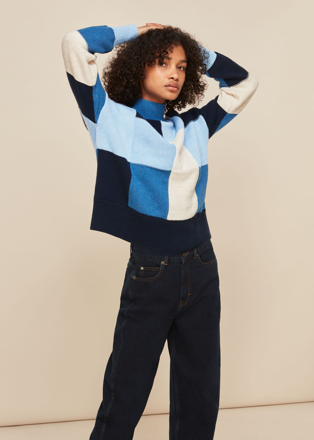 Patchwork Funnel Neck Knit