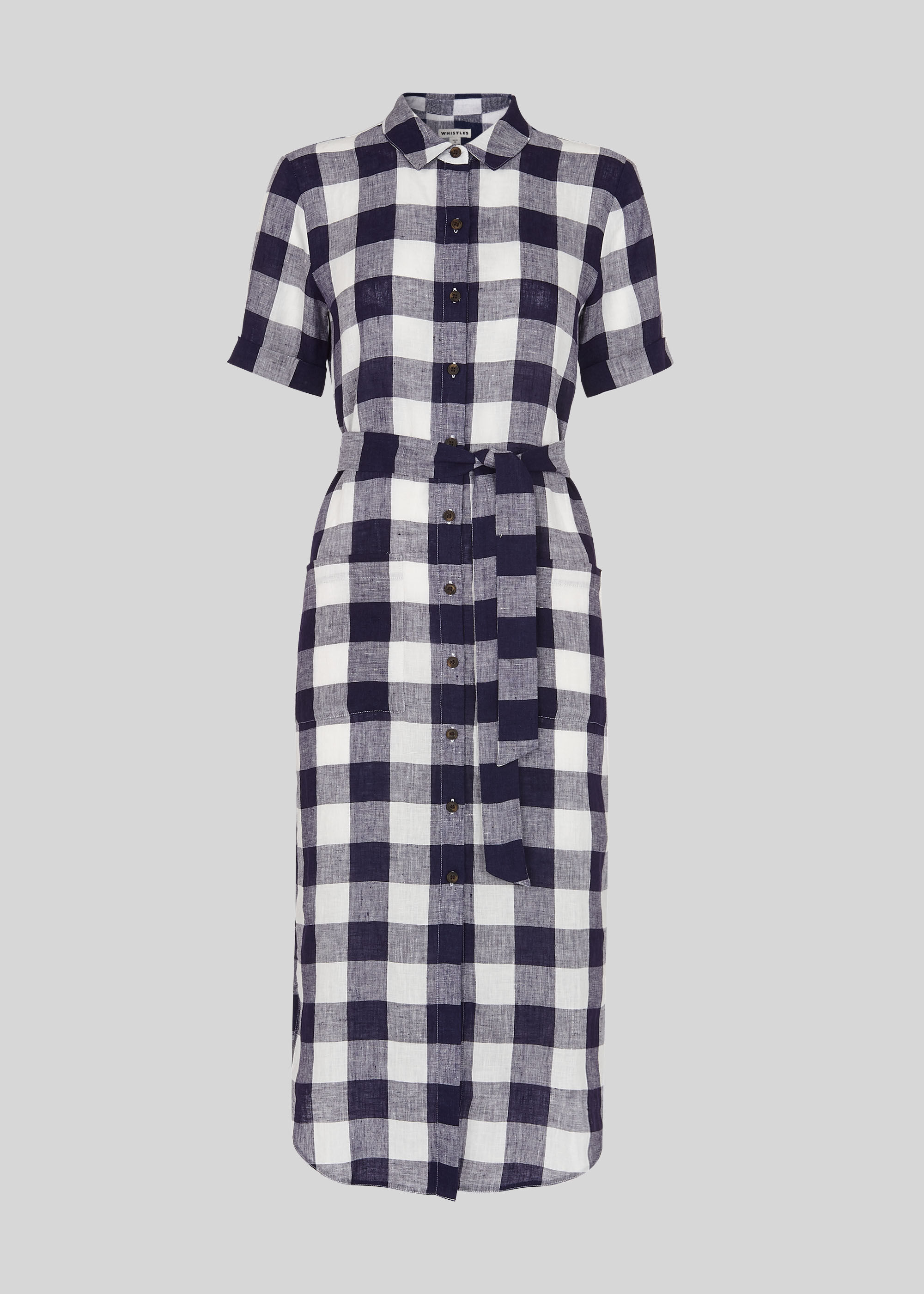 Navy Multi Linen Gingham Montana Dress WHISTLES