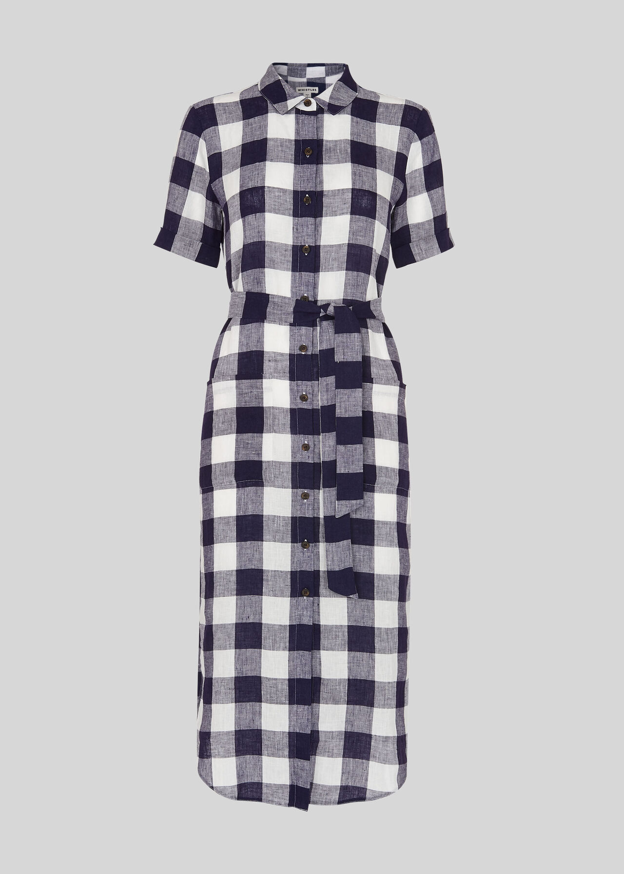 Linen Gingham Montana Dress Navy/Multi