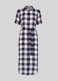 Linen Gingham Montana Dress Navy/Multi