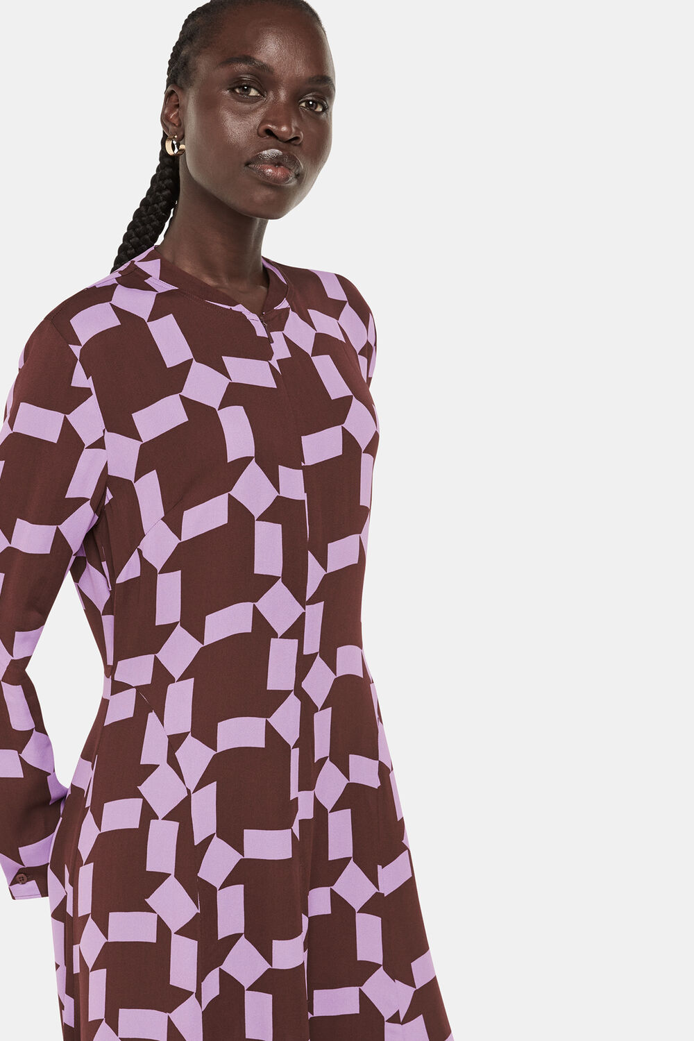 Purple Spun Check Midi Dress