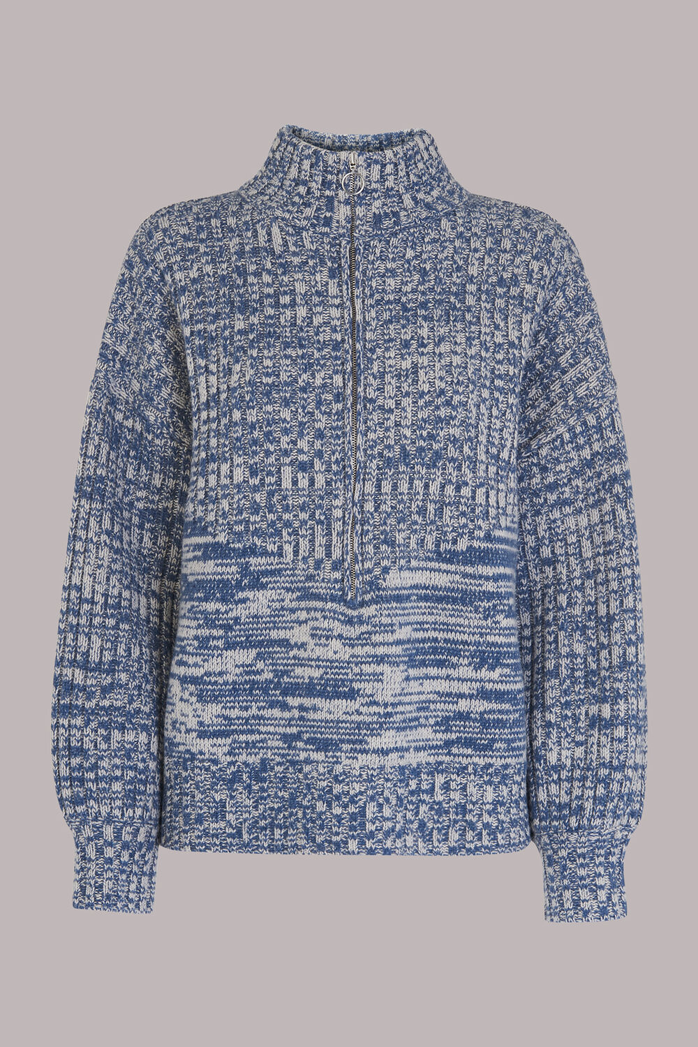 Zip Neck Rib Detail Sweater
