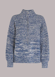 Zip Neck Rib Detail Sweater