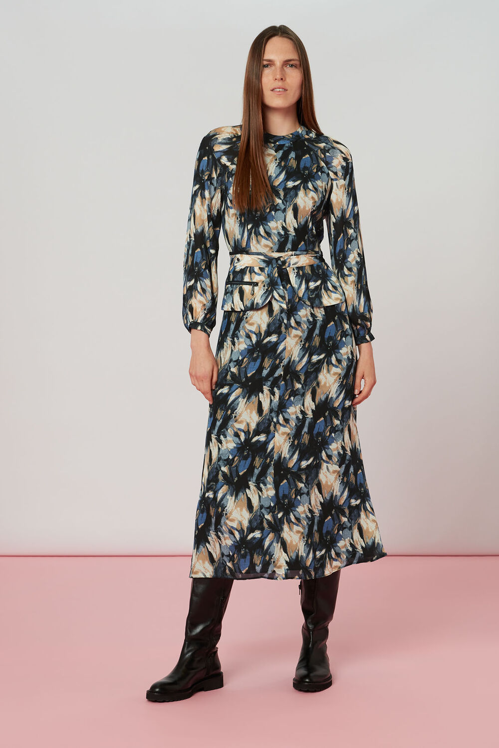 Storm Floral Silk Belted Dress