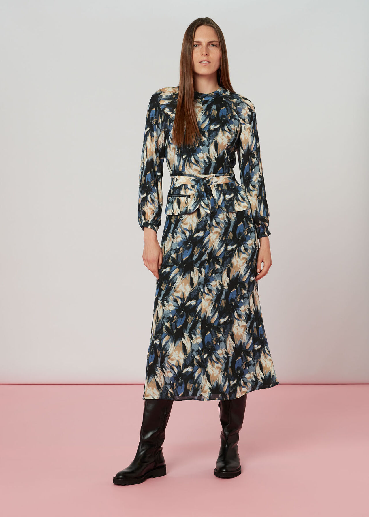 Storm Floral Silk Belted Dress