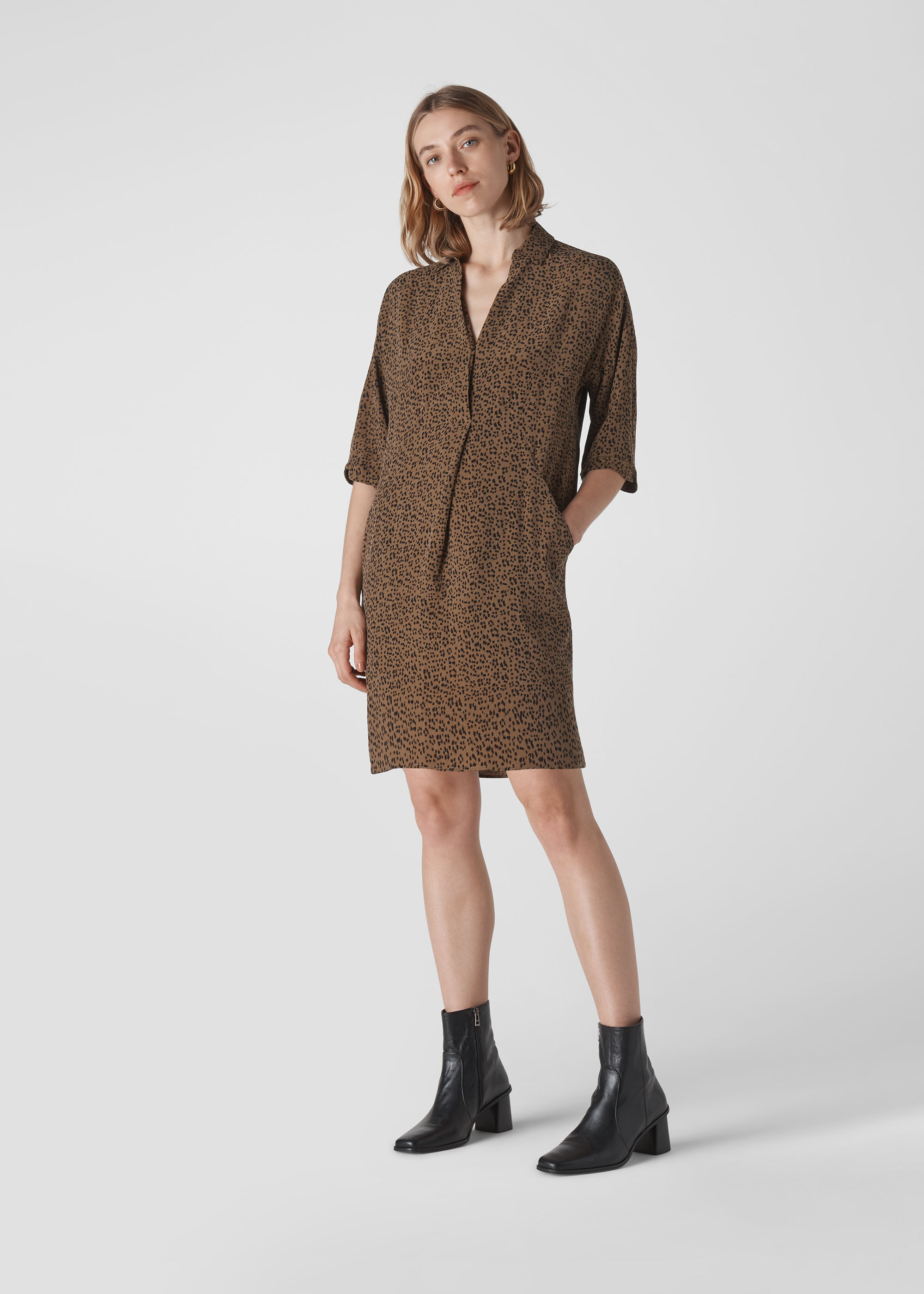 Khaki Multi Mini Ikat Animal Lola Dress WHISTLES