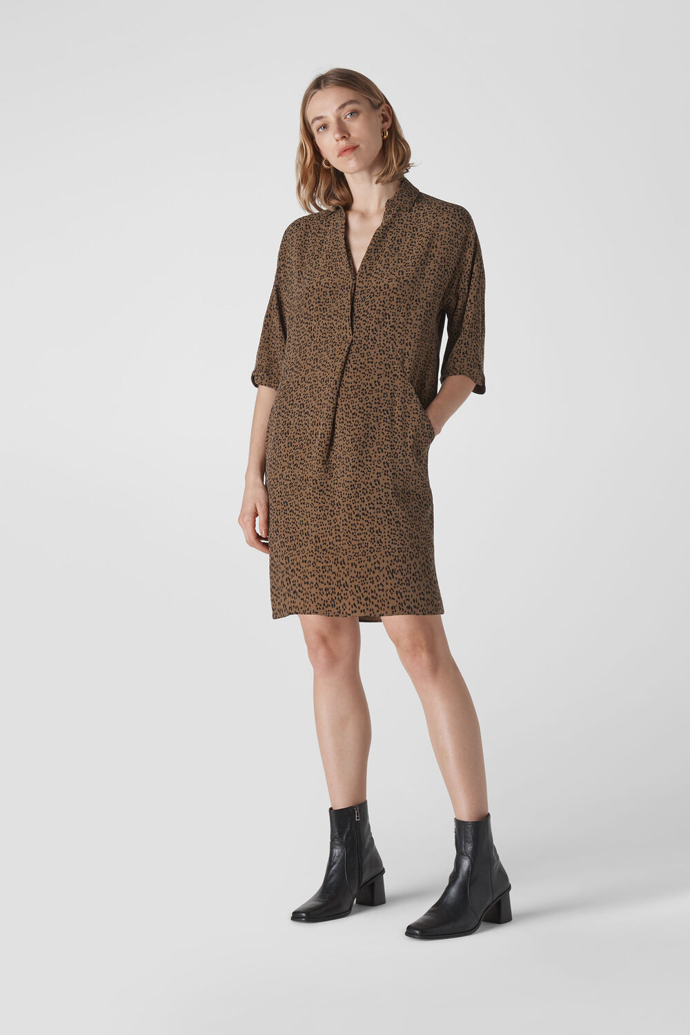 Mini Ikat Animal Lola Dress Khaki/Multi