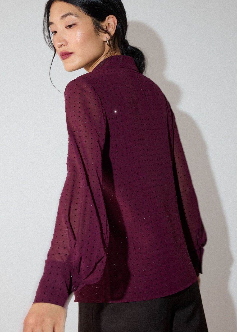 Burgundy Hot Fix Sheer Shirt