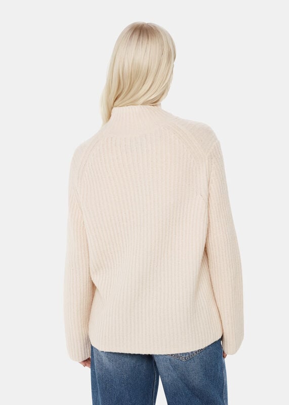 Ivory Petite Wool Mix Rib Funnel Neck