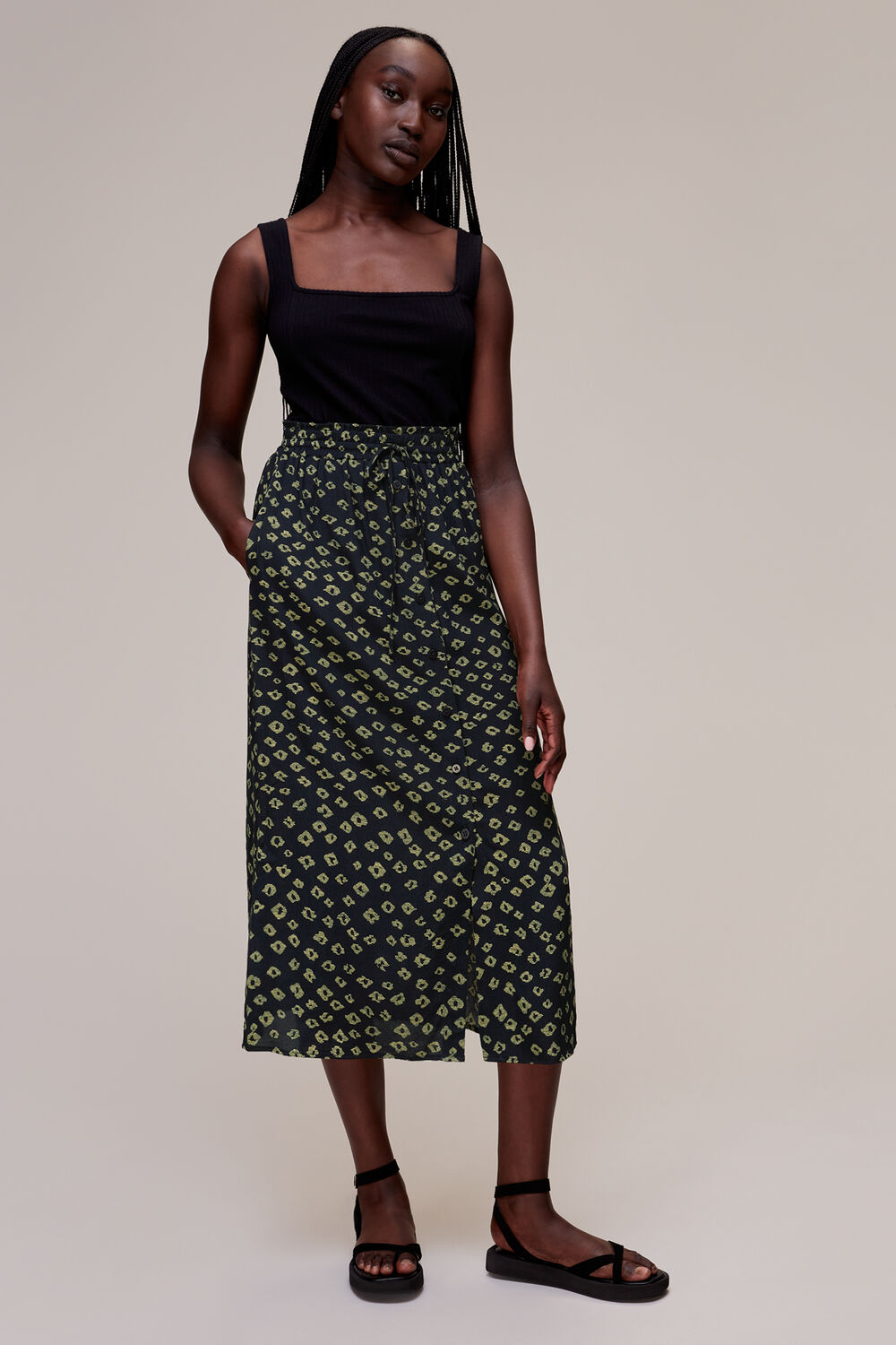 Black Abstract Gem Print Skirt