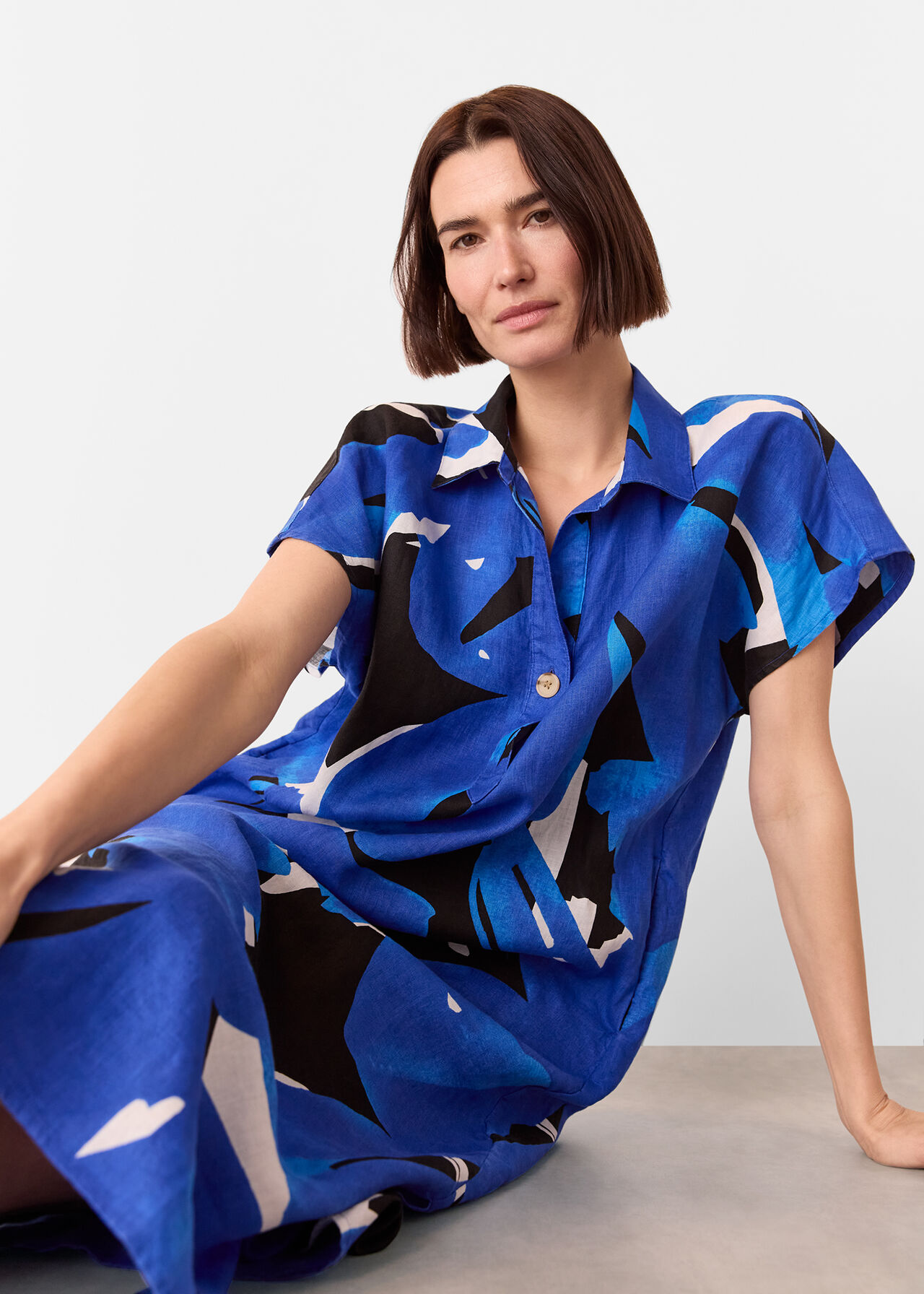 Abstract Blooms Linen Dress