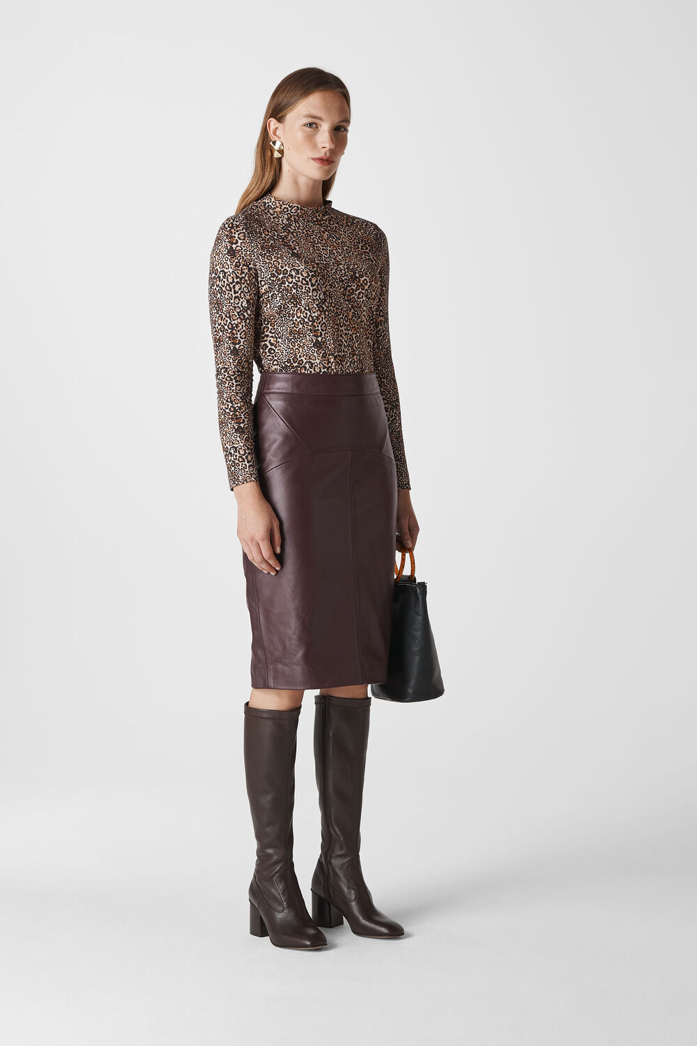 Kel Leather Pencil Skirt Burgundy