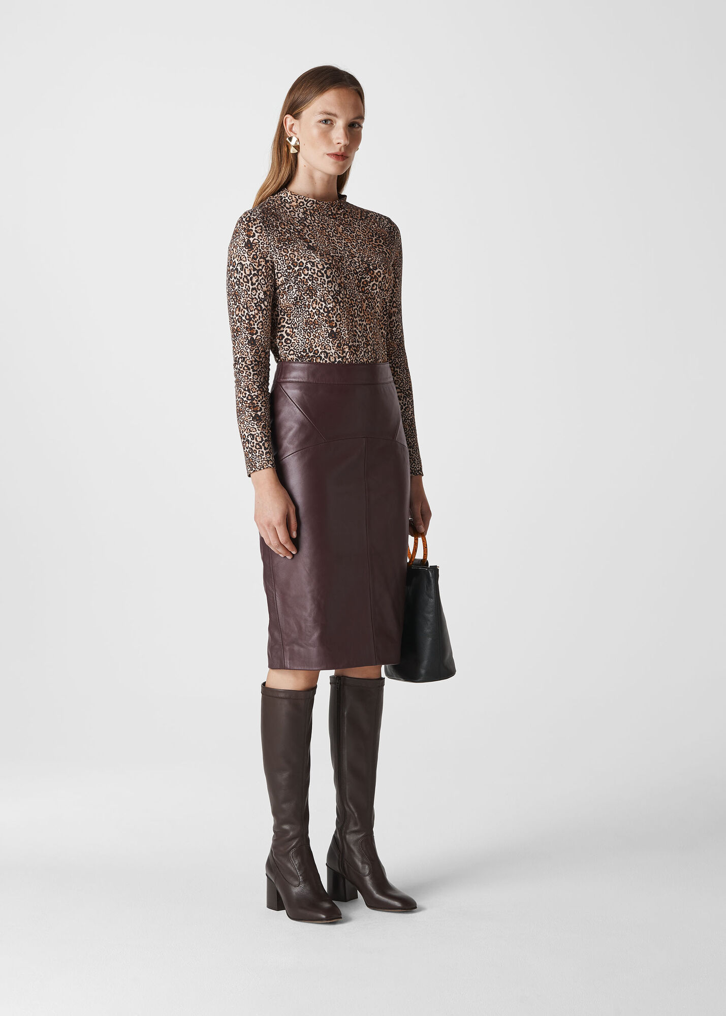 Burgundy Kel Leather Pencil Skirt | WHISTLES