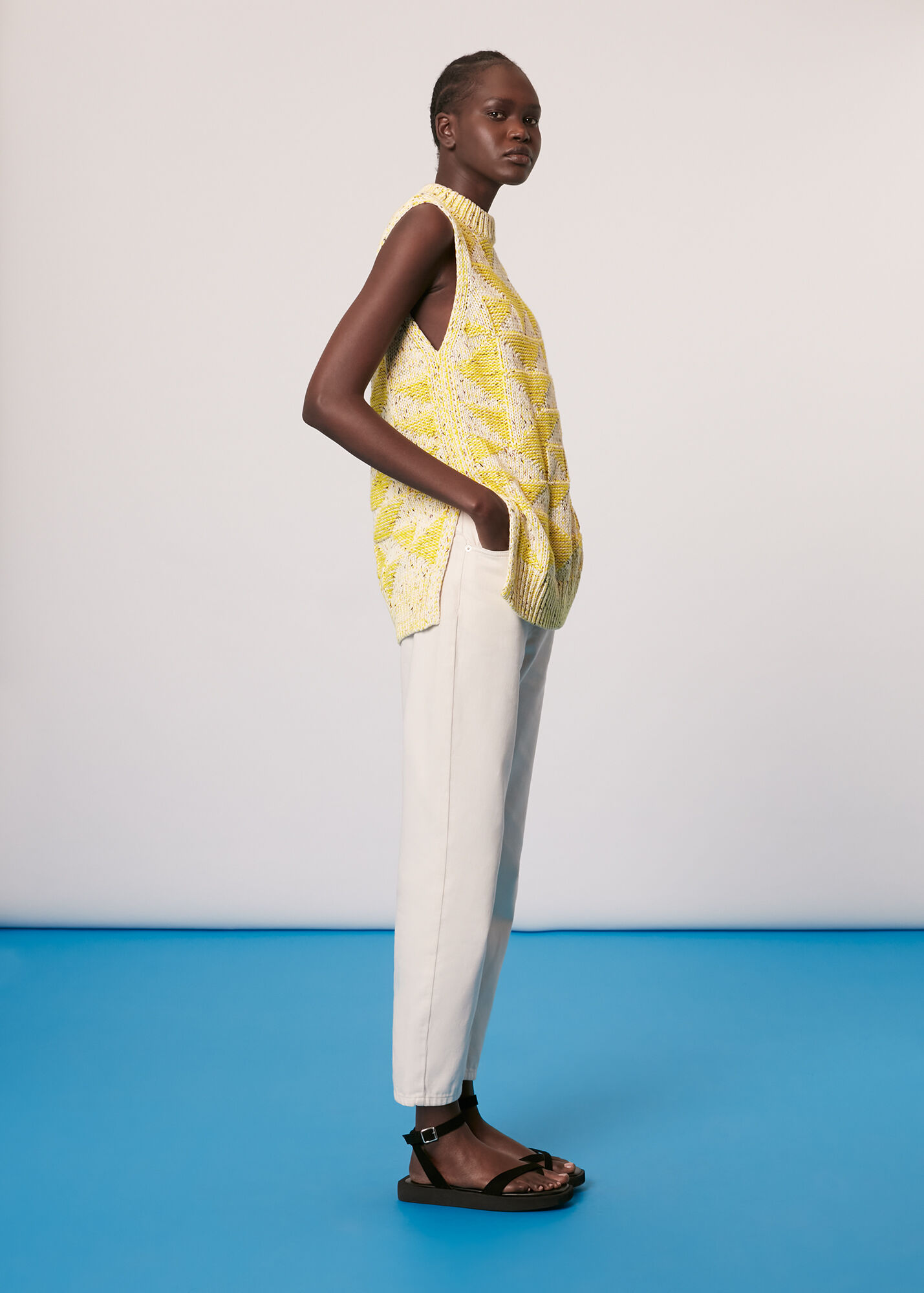 Yellow/Multi Sleeveless Intarsia Knit WHISTLES Whistles UK