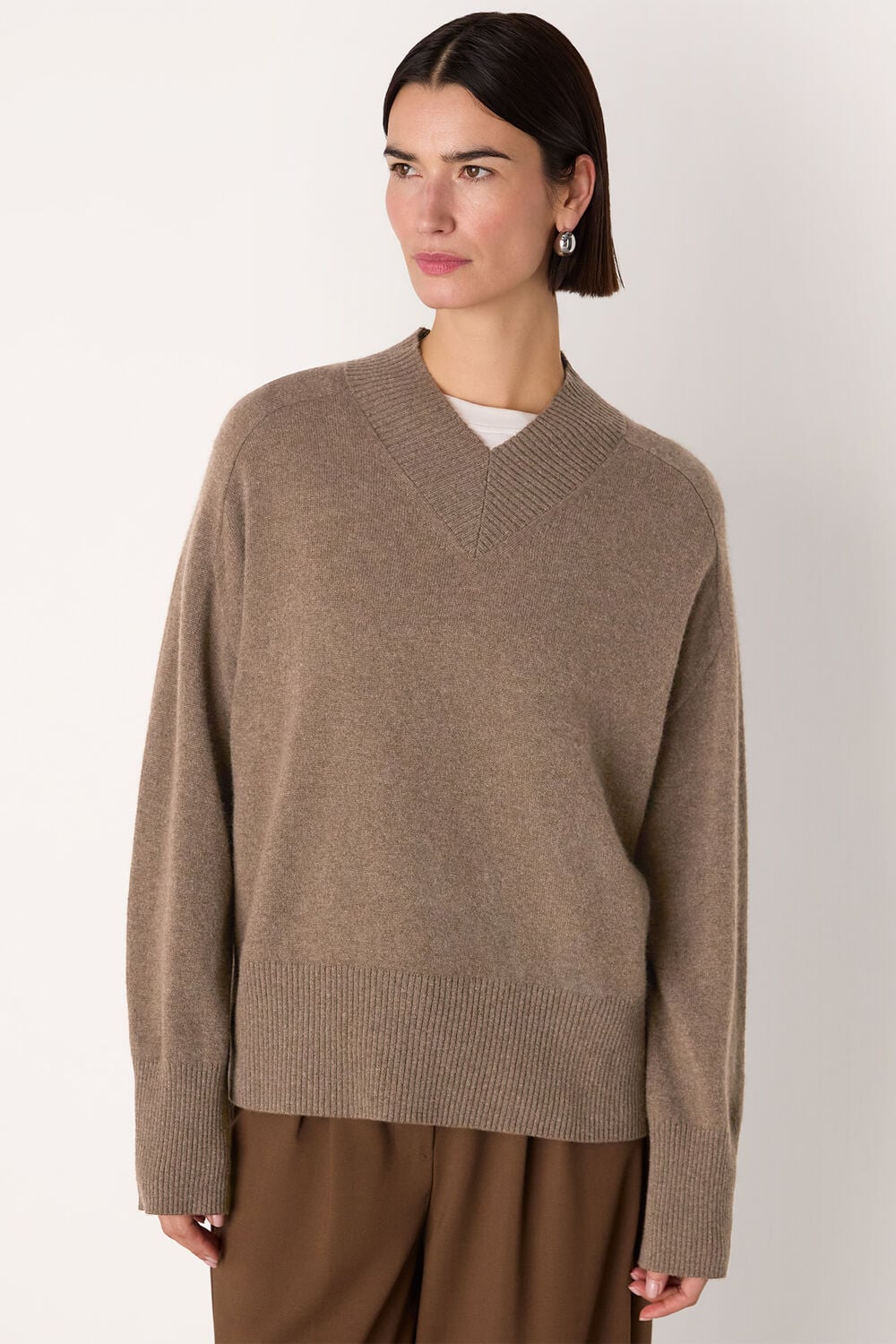 Neutral Cashmere V Neck Sweater