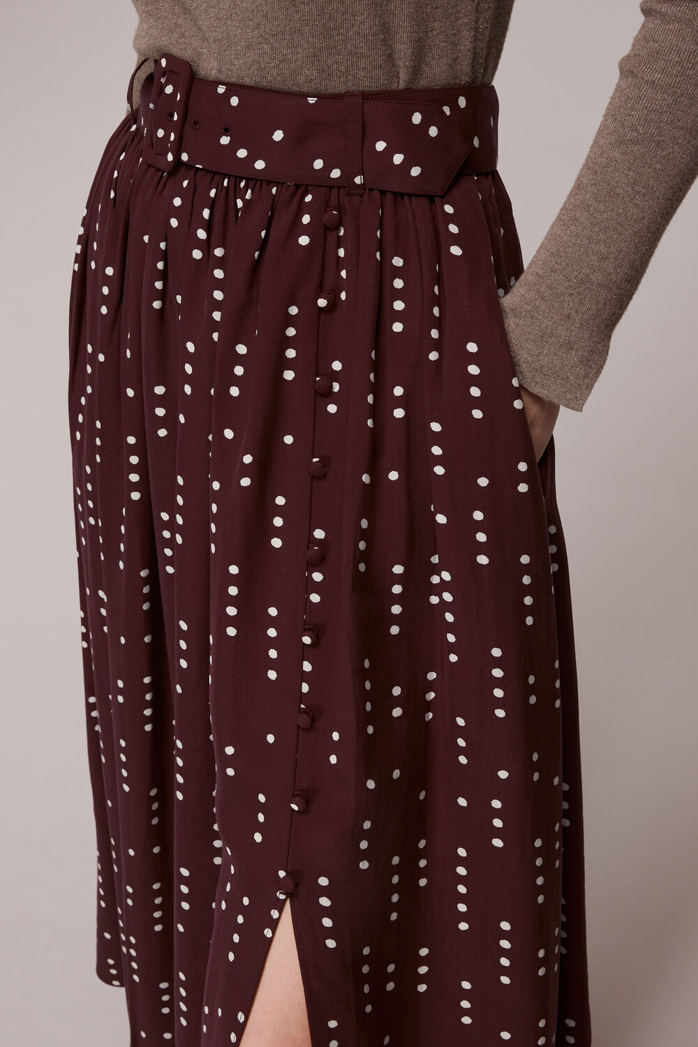 Dash Dot Belted Midi Skirt