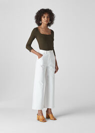 Square Neck Ribbed Top Khaki