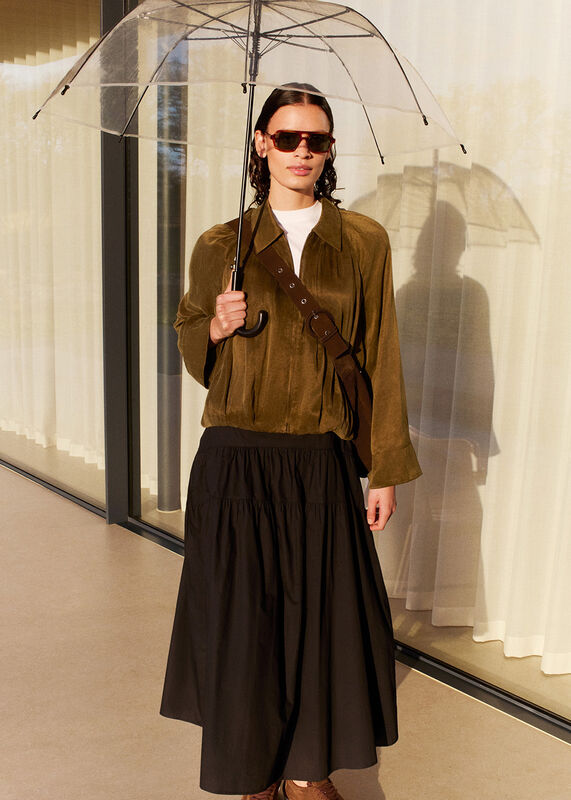 Khaki Drapey Bubble Hem Jacket