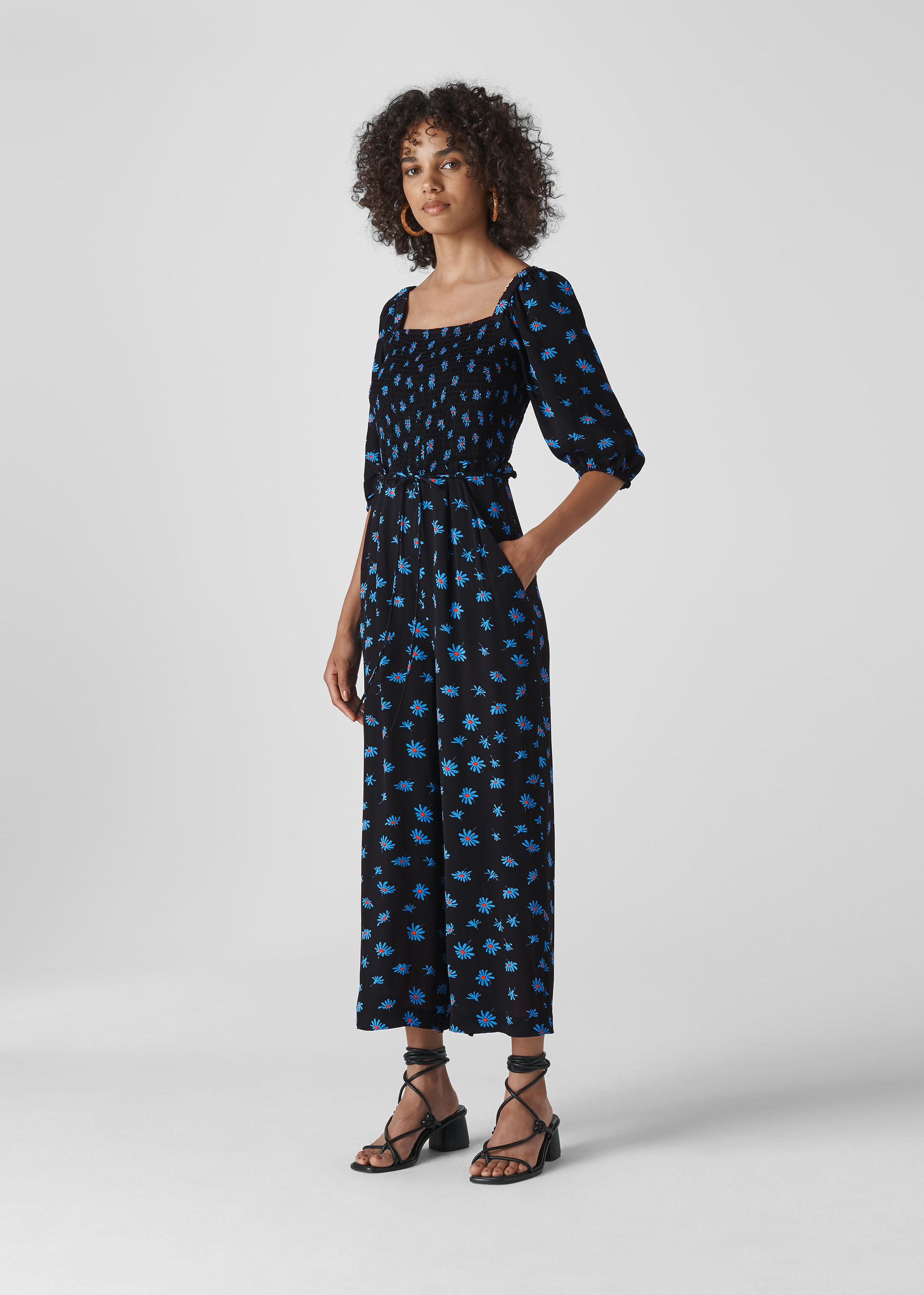 Black Multi Scattered Daisy Klara Jumpsuit WHISTLES